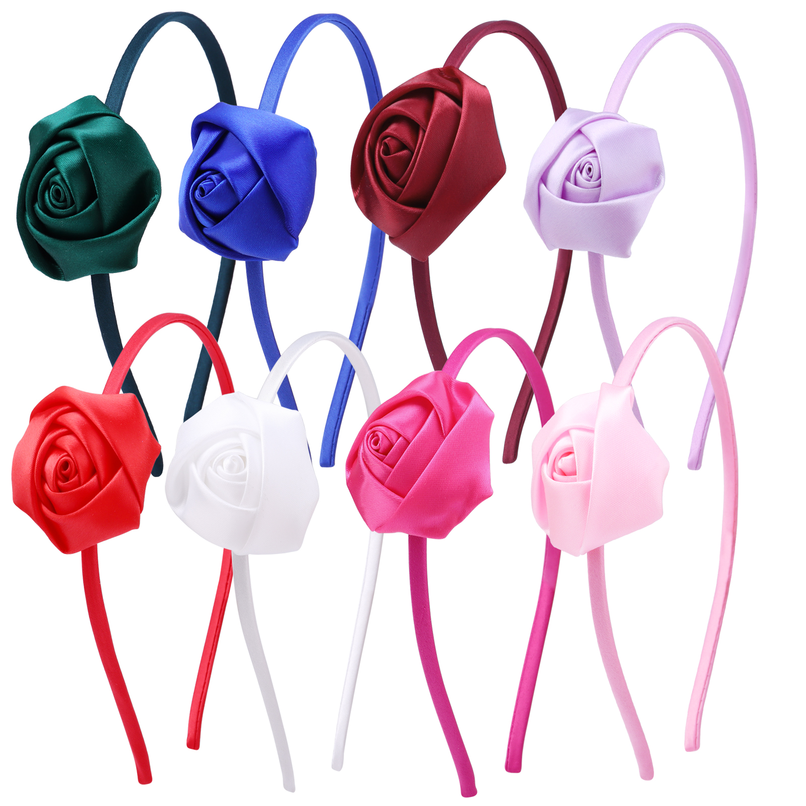 Girls Satin Rose Flower Headband Vintage Style Hairband Hair Accessories Wedding Costume Headwear Handmade Headpiece
