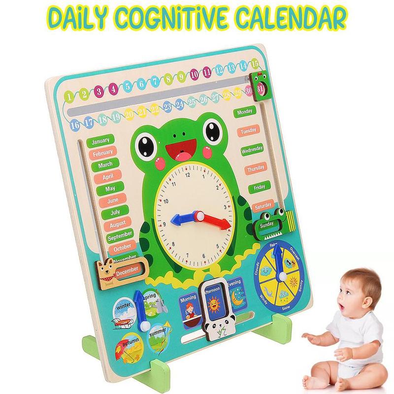 Calendar Clock Puzzle Hanging Wooden Puzzle Board Parent-child Early Education Toy Learn Time Season Weather Month