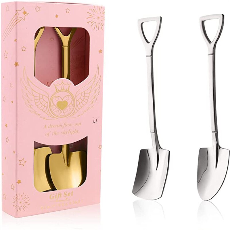 Ice Cream Shovel Spoons Set Stainless Steel Dessert Fruit Chocolate Cake Teaspoons Coffee Spoon Party Spoons Wedding: Silver