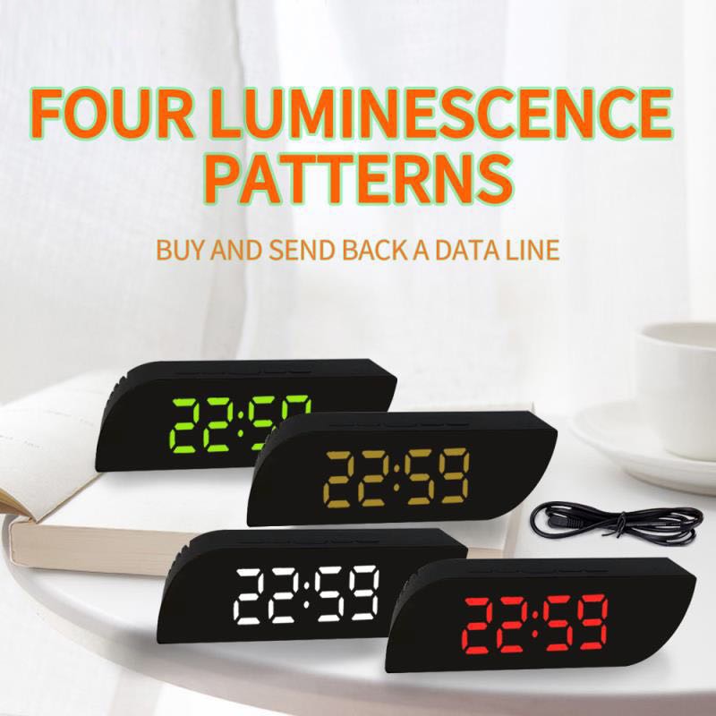 Digital Alarm Clock Portable Mirror HD LED Display With Time/Humidity/Temperature/Display Function USB Port Charging Battery Pow