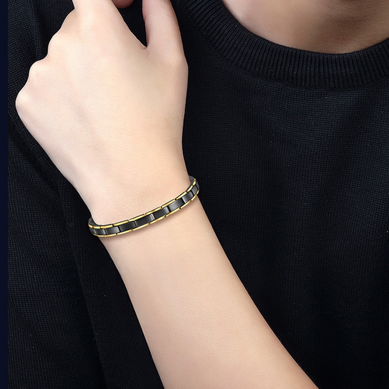 Frauen Männer magnetisch die Gesundheit Armband Schwarz Titan Stahl Energie Therapie 4 in1 Magnete Negativ Ionen Germanium Armreifen