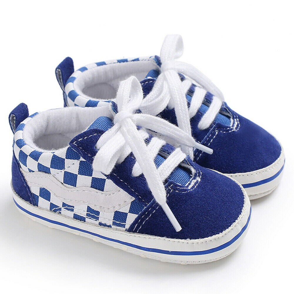 Chaussures à carreaux pour enfants de 0 à 12 mois, modèle chaussures décontractées, imprimé, jolies chaussures à semelle souple pour bébés garçons et filles: Bleu / 7-12 mois