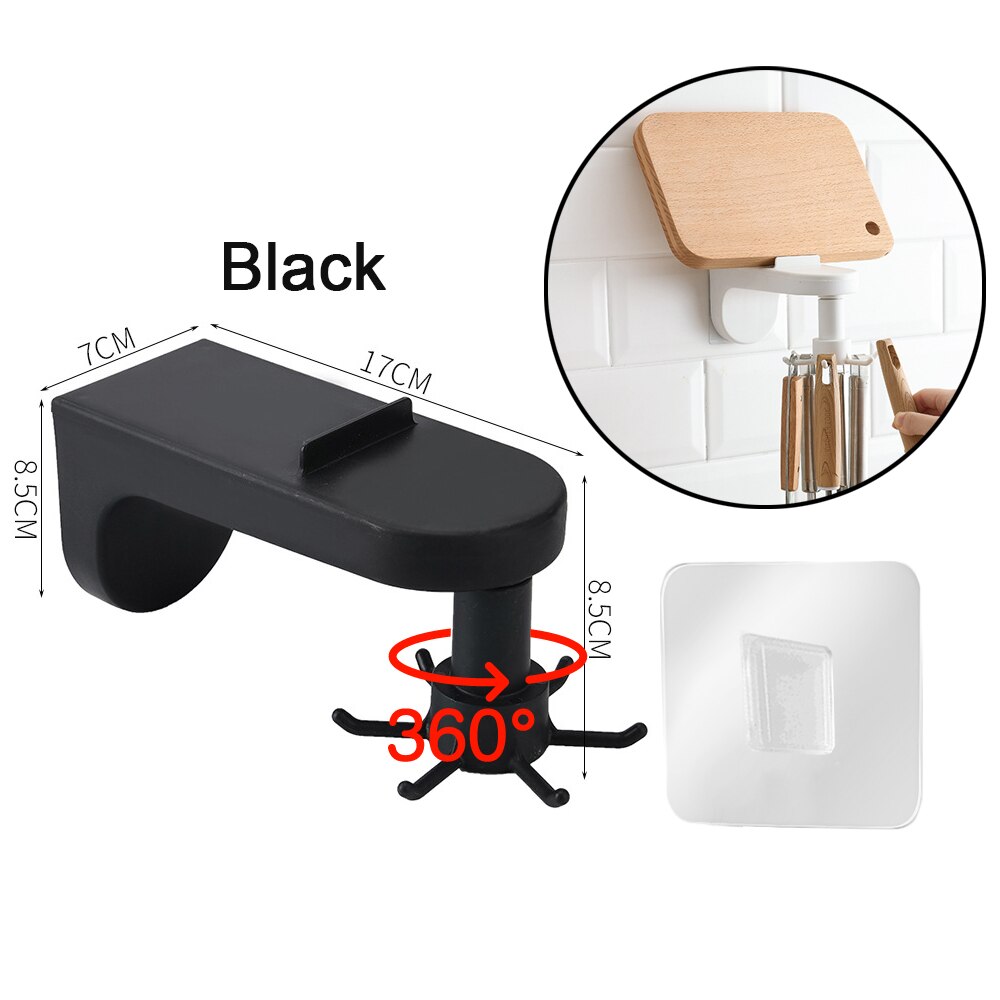 Rotating Hook Kitchen Hook Organizer Bathroom Hanger Wall Dish Drying Rack Holder for Lid Cooking Accessories Cabinet Storage: Two pieces / Black B