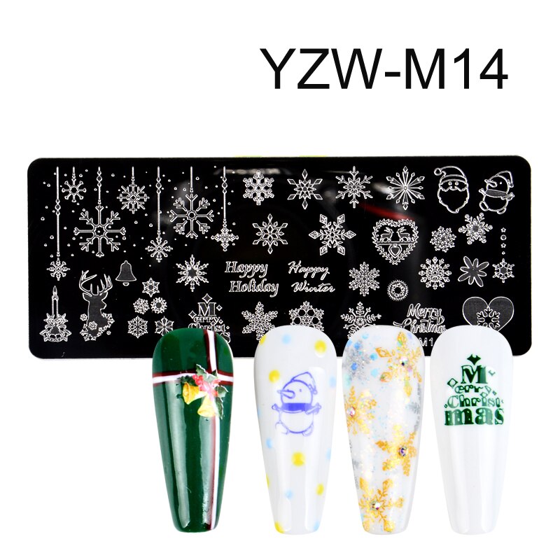 1 pc nail art stempelplaten nagellak print blad bloem dromenvanger sneeuwvlok kerst stempel schraper spons: Gangyin-yzw -m14
