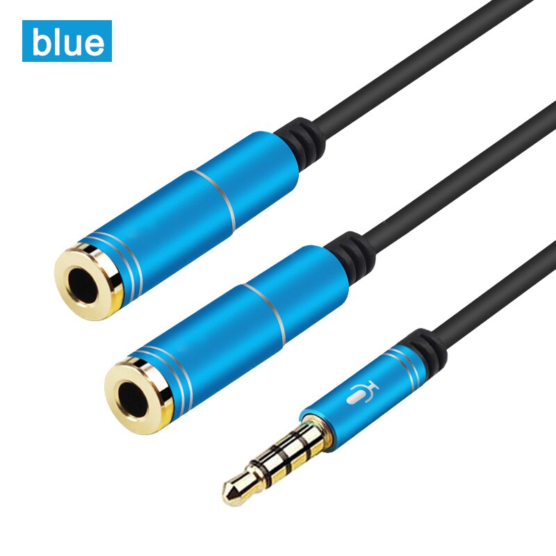 3.5Mm Jack Splitter Adapter Aux Kabel Voor Telefoon Computer Laptop Mic Y Mobiele Audio Splitter Hoofdtelefoon Mic Aux Extension kabels: B-Blue