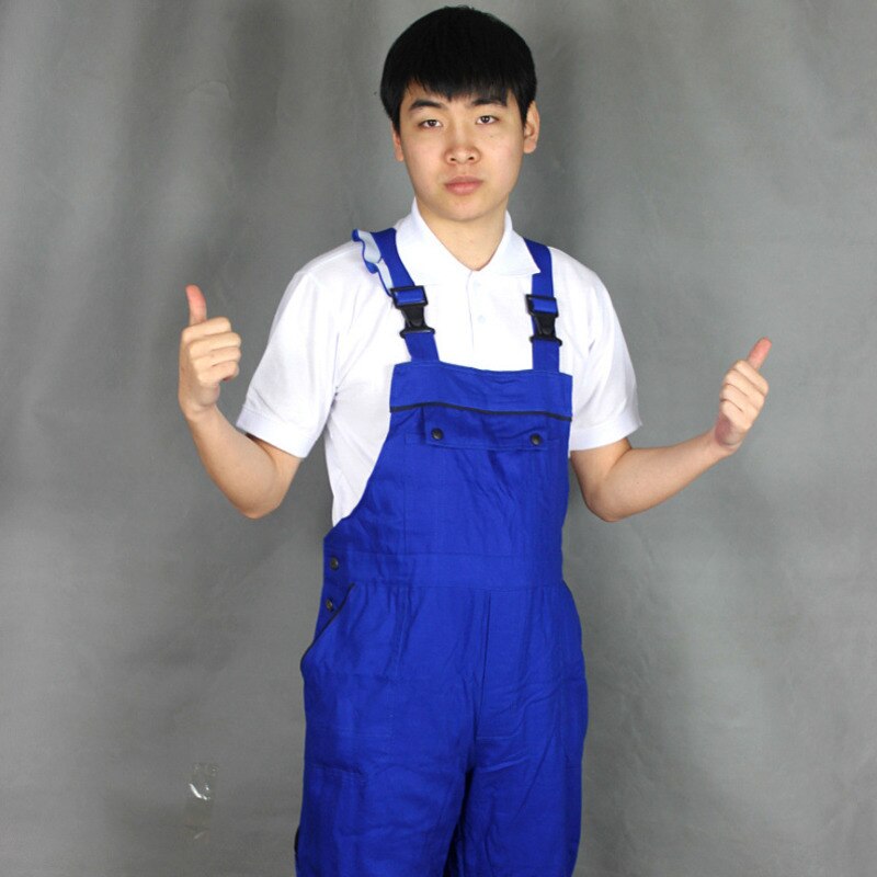 Mænd cargo smækbukser multi lommer bomuldsblanding overalls strop jumpsuits arbejdsuniformer afslappet ærmeløse overalls  p009: Blå / 4xl-195