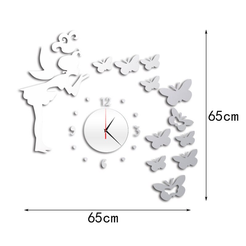 3d kunstspiegel vlinder fee muursticker klok sticker diy kinderkamer woondecoratie lxy 9