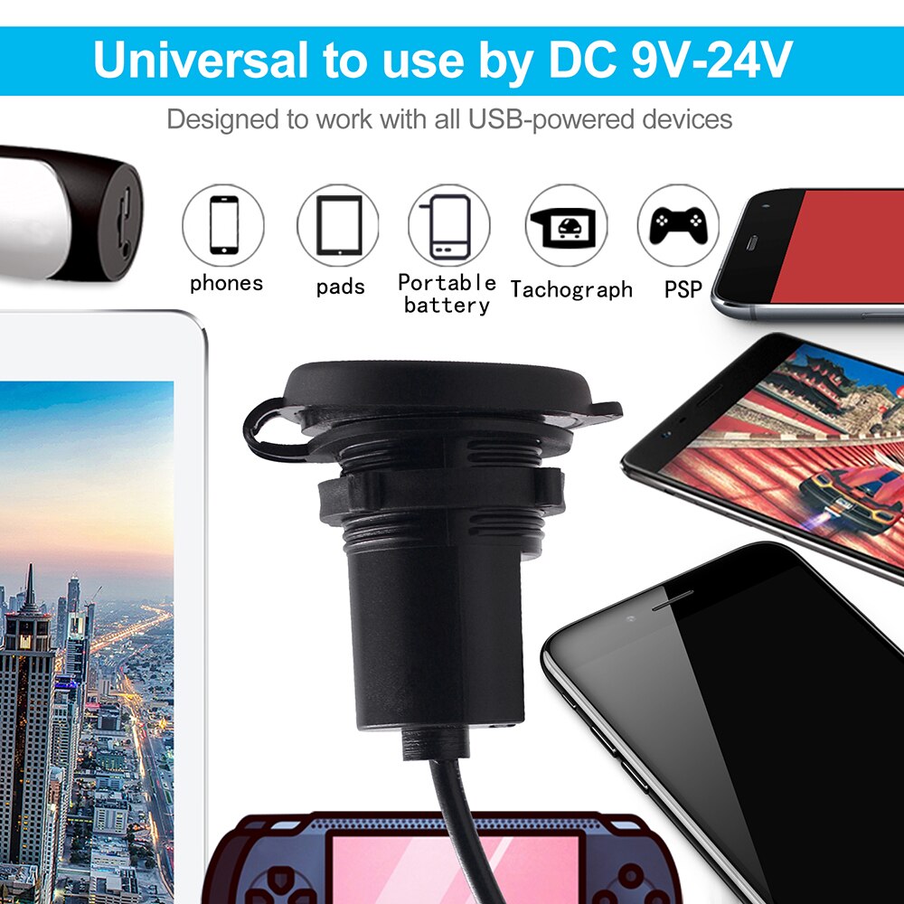 Dual USB Fast Charger with Switch Socket Outlet Adapter Waterproof Dual USB Ports for Marine RV Motorcycle Truck