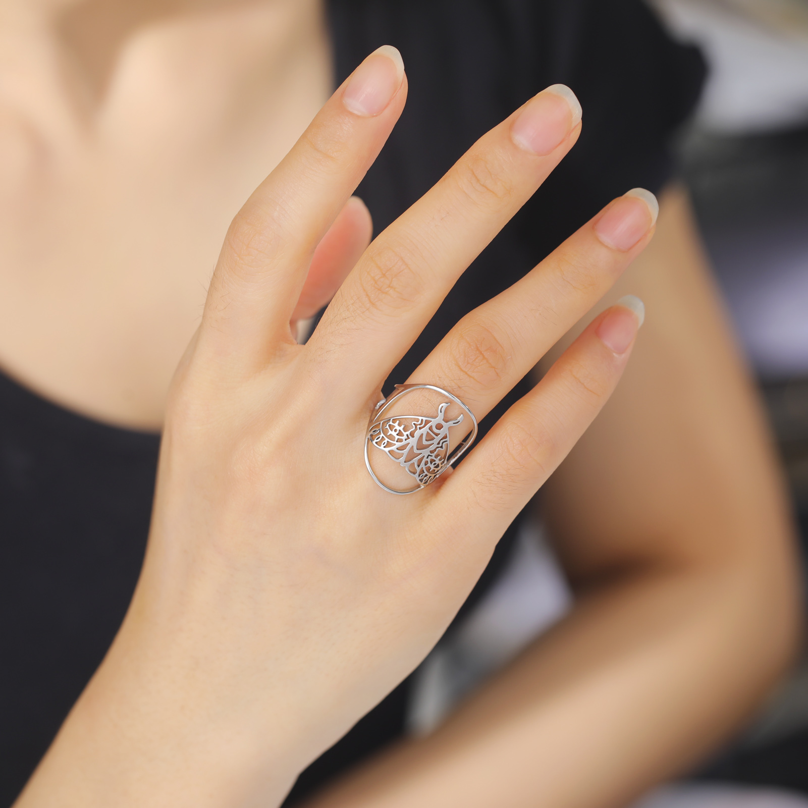 Skyrim Luna-Anillo de polilla para hombre y mujer, anillos abiertos ajustables de acero inoxidable, joyería gótica de insectos y animales, de San Valentín,