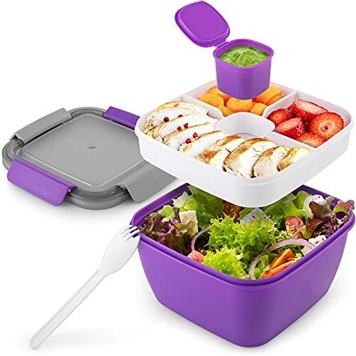 52oz Bento Lunch Box Salad Container for Lunch BPA Free Leak Proof Salad Dressing Container with Smart Lock Reusable Spork