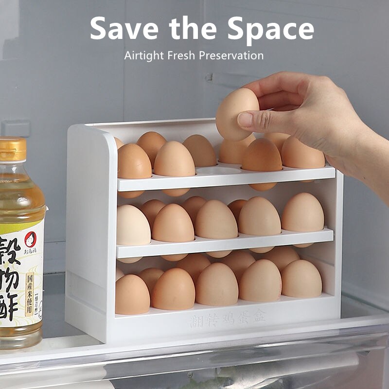 Egg Storage Box Three Layers Flip Refrigerator Egg Storage Holder Organizer Home Kitchen Egg Food Storage Container