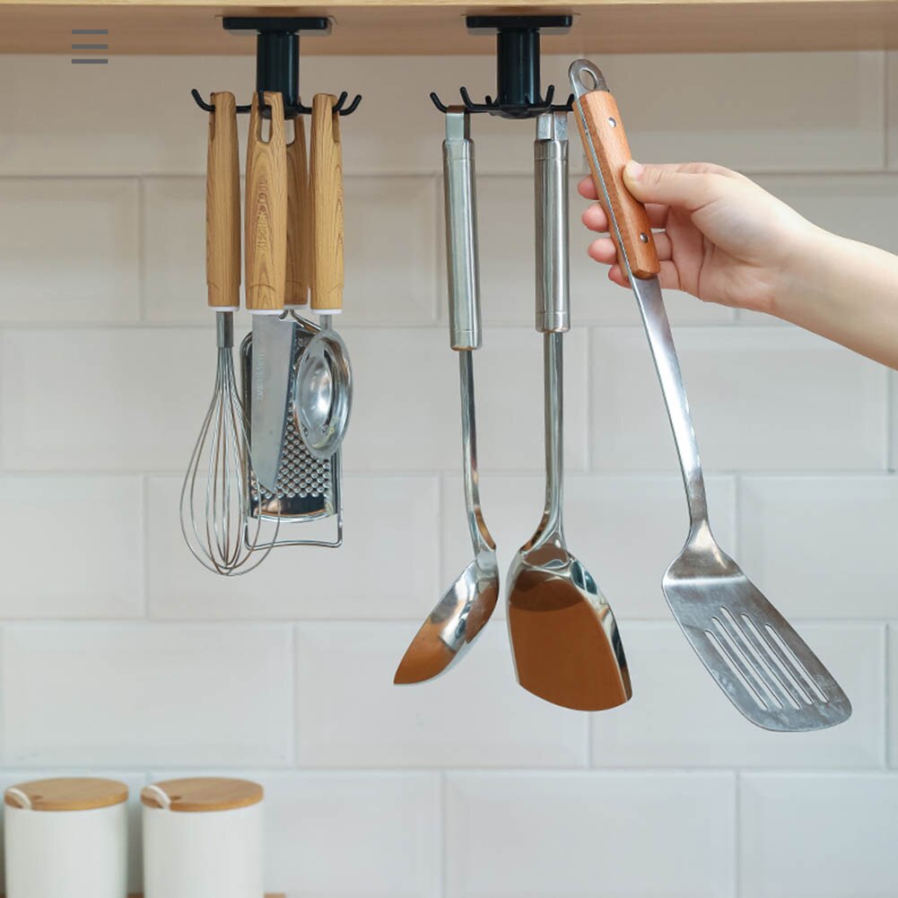 360 Rotation Plastic Hook Universal Utensils Holder Hanger Retractable Storage Shelf Save Room Organizer Hole Free Hooks