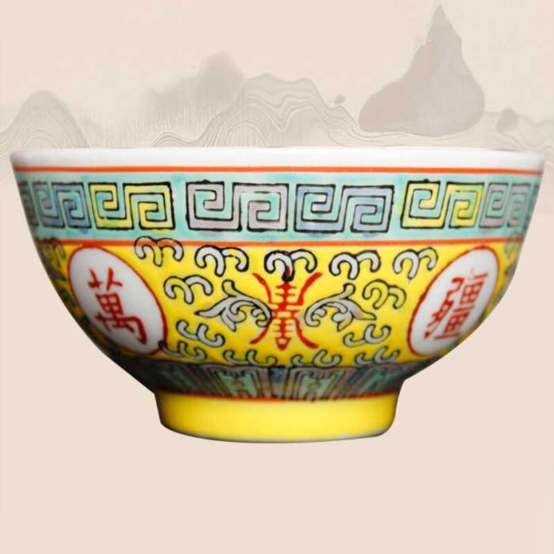Chinese Retro Enamel Ceramic Plate Classical Longevity Without Borders Decal Decorative Plates Deep Dish Household Tableware: YL-Bowl-10.5x5.5cm