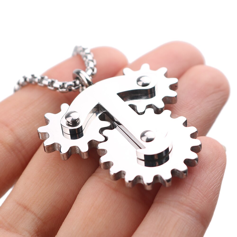 Rotating Stainless Steel Gear Spinner Necklace/ Keychain Hand Fidget Gear Autism/ADHD/Anxiety Anti Stress Toy
