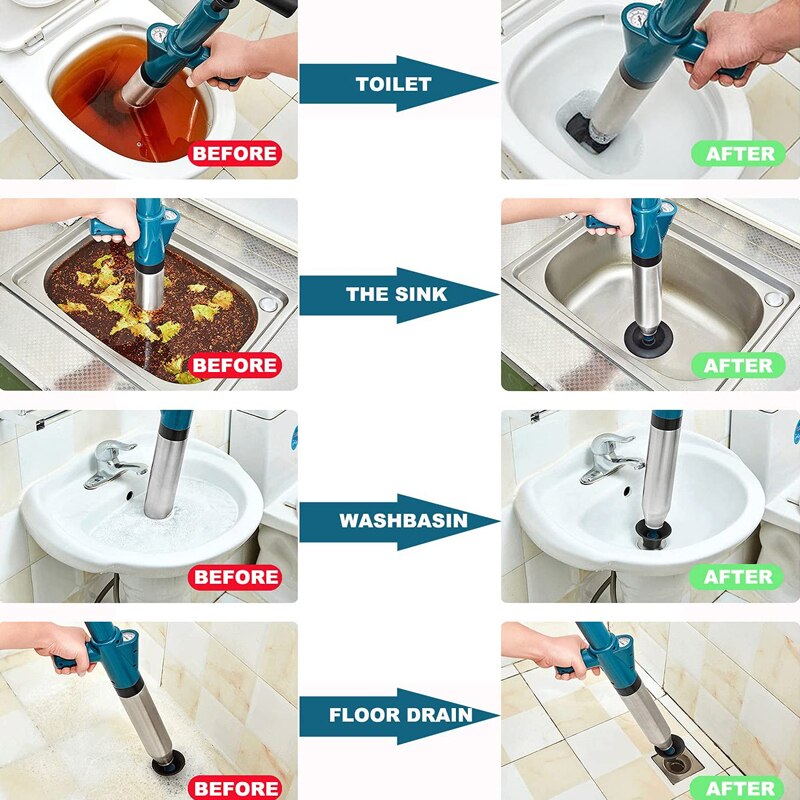 Clogged Toilet Pipe Plunger Clogged Toilet Plunger Air Blaster Pipe Unblocker Sink Plunger Sewer Cleaning Pneumatic Plunger