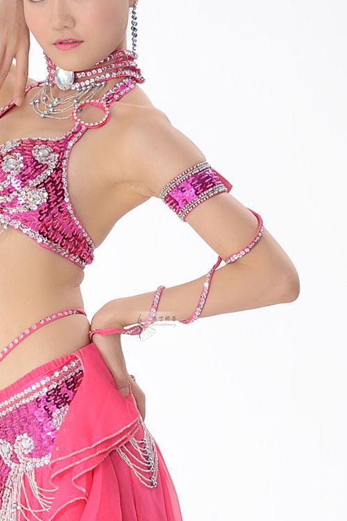 11 Kleuren Arm Mouw Oosterse Stijl Kostuum Accessoires 1 Stuk Stretch Cross Strap Verstelbare Pailletten Buikdans Armband: Fuchsia