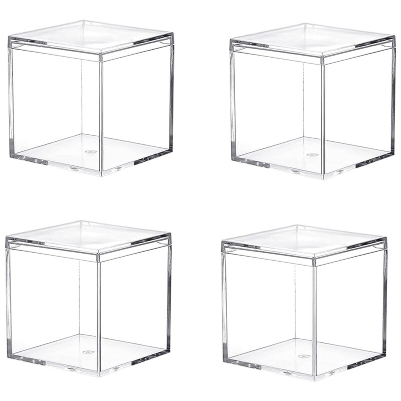 Clear Plastic 4 Pack Plastic Square Cube Containers With Lid Storage Box For Candy Pill And Tiny Jewelry: 60x60x60mm