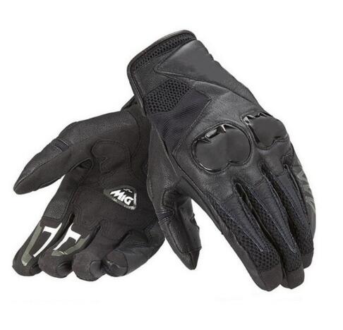 Short Black Vented Leather Motorcycle Gloves For Men – Biker Chopper Summer Gloves
