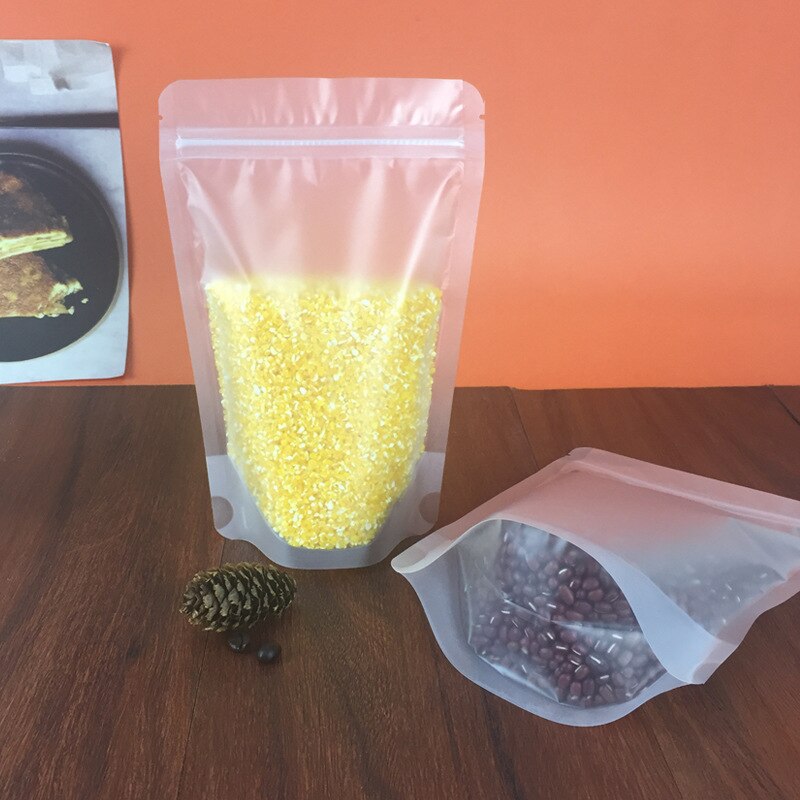 100pc Frosted Transparent Self-standing Zipper Bag Frosted Dried Fruit Food bag Milk Coffee Packaging Bag Biscuit Packaging