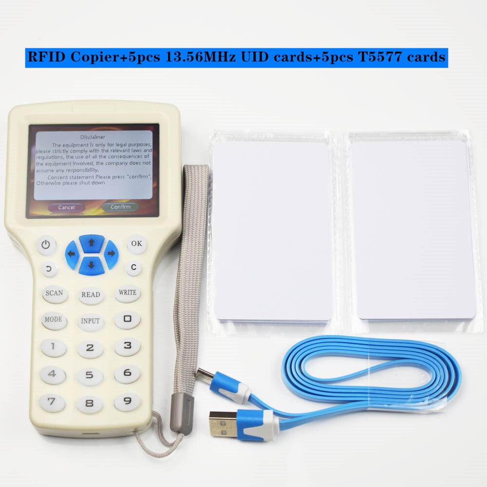 10 engelsk frekvens rfid kopimaskine duplikator 125 khz nøglefob nfc læser forfatter 13.56 mhz krypteret programmør usb uid kopi kort tag: Med 10 kort