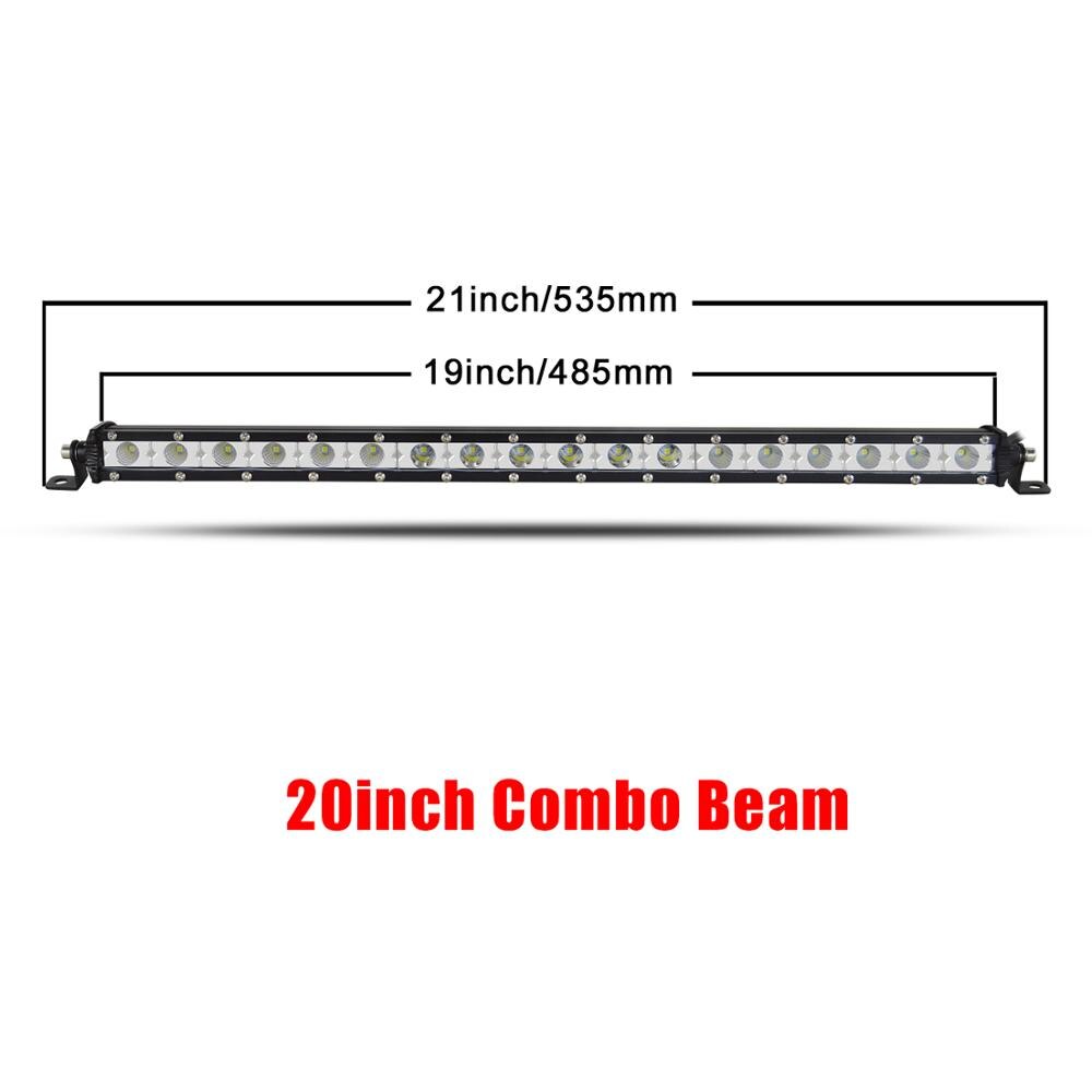 Offroad 4X4 Car Hood Bullbar 7" 13" 20" 25" 30" 38" Slim LED Light Bar Pickup UTV SUV Bumper Flood Fog Spotlights Driving Lamp: 20in Combo Beam