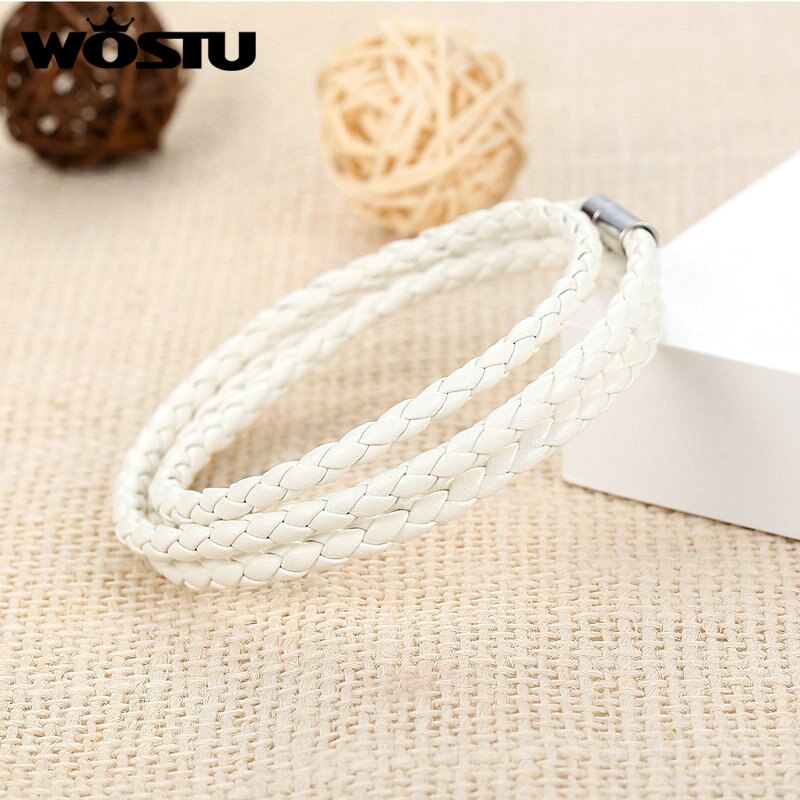 WOSTU 60CM White PU Leather Wrap Bracelet With Magnet Clasp Jewelry For Women Men Unisex Pulseira XCJ0063