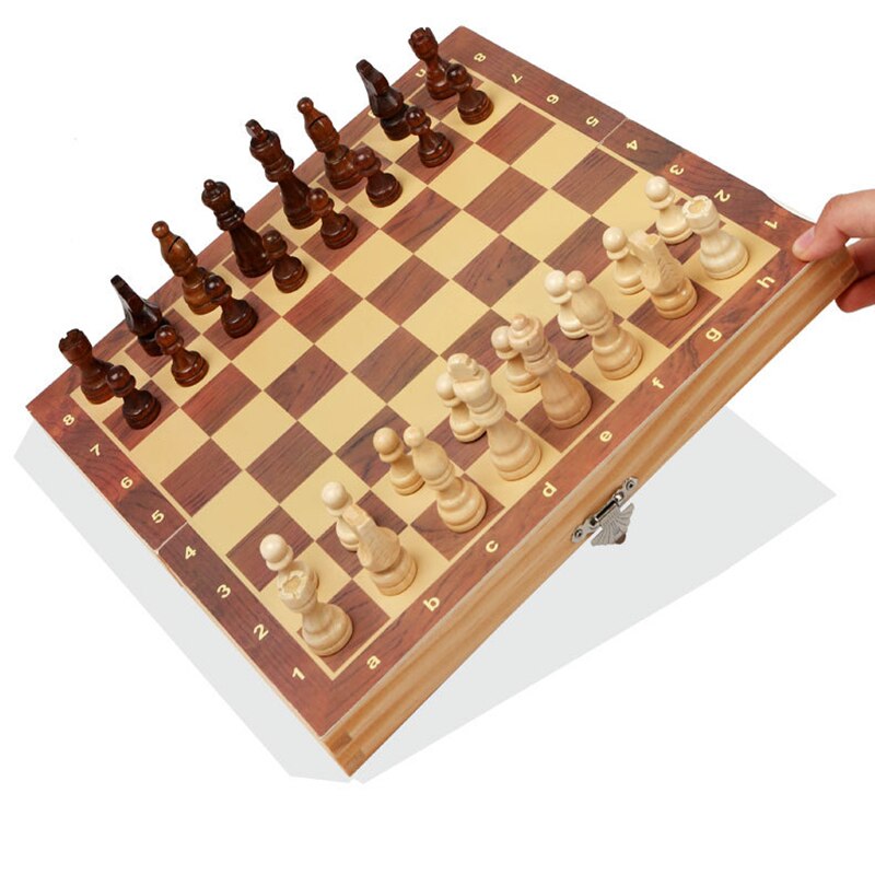 Foldable Wooden Chess Set Magnet International Chess Educational Toy