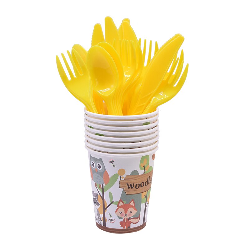 Forest Theme Party Decoration Hedgehog Owl Fox Napkin Plate Cup Jungle Animal Tableware Baby Shower Kids Birthday Party Supplies