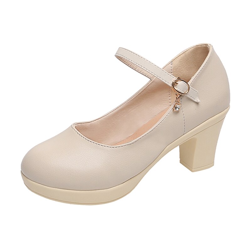 Kantoorschoenen dames zwarte hoge hak 6cm plateau dikke hakken enkelband pumps dames dikke bodem antislip damesschoenen