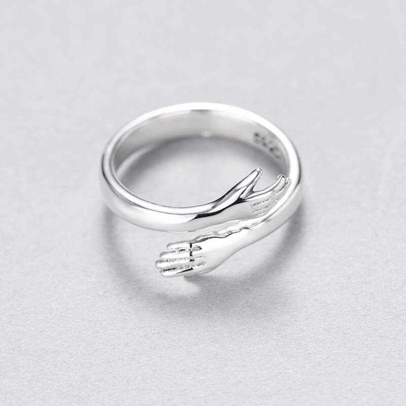 Amor criativo abraço anel moda personalidade cor prata requintado abertura casal jóias presentes para amantes simples acessórios