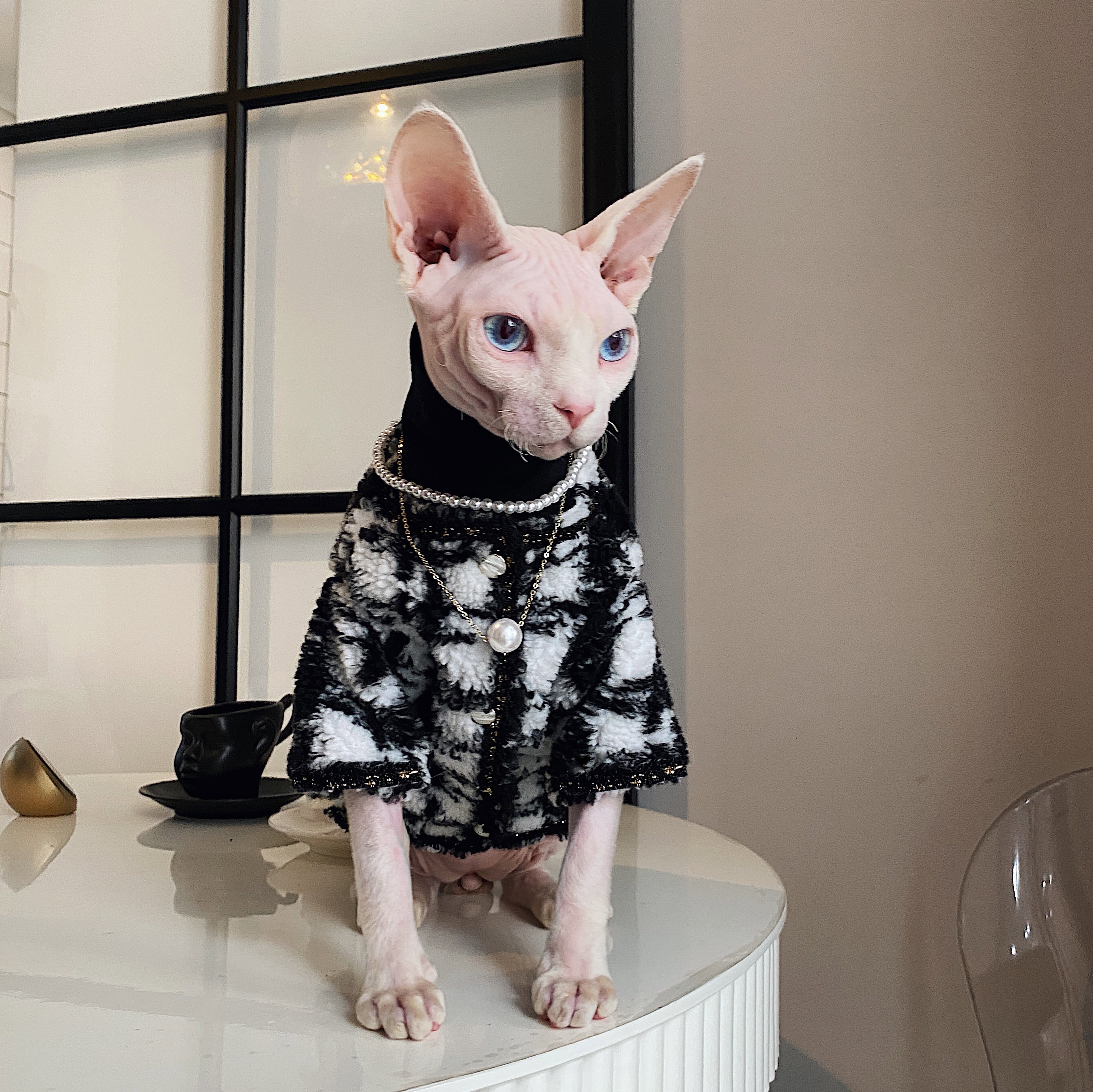 Senaste sphynx kattkläder ulltröja med valfritt pärlhalsband