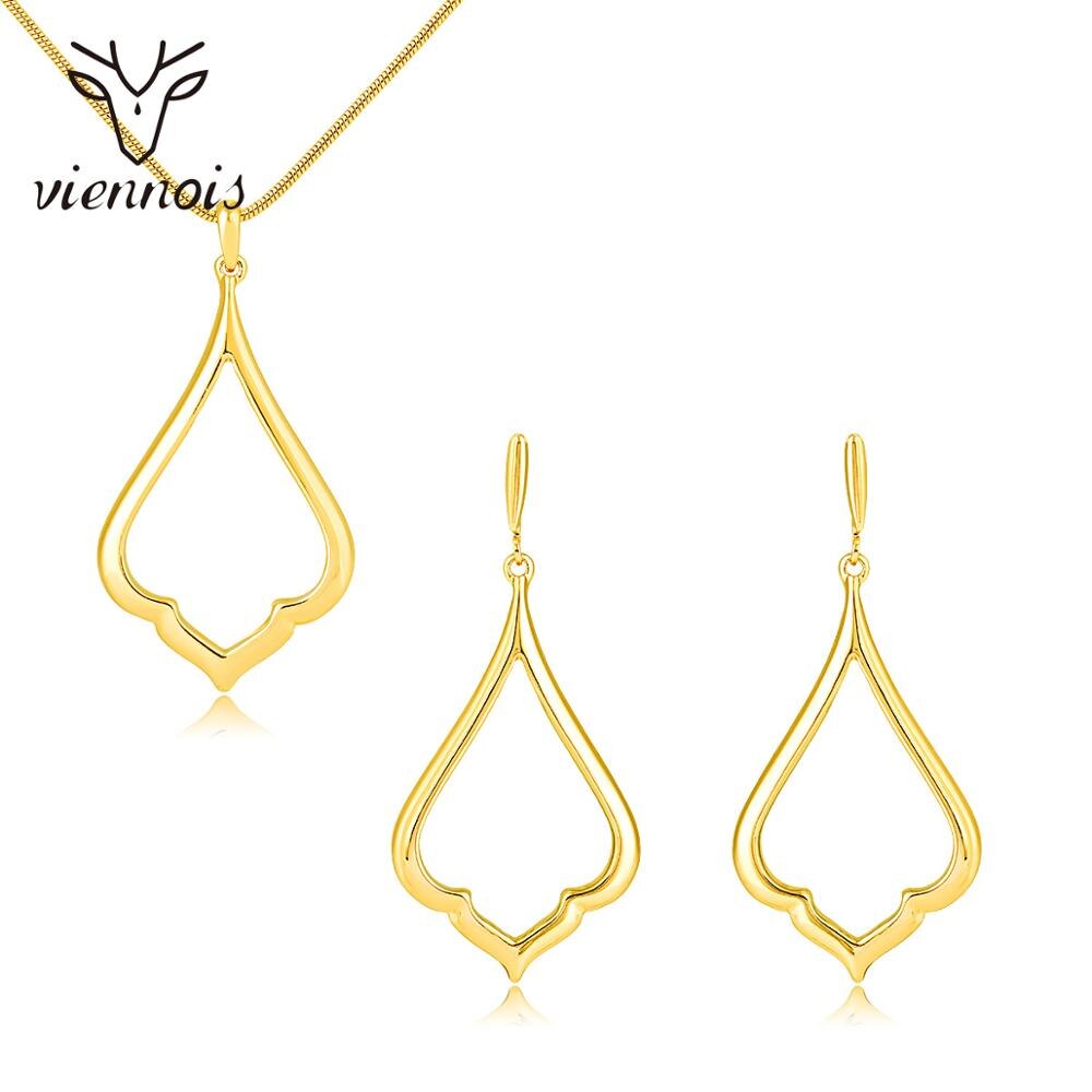 Viennois Vergulde Sieraden Sets Voor Vrouwen Minimalistische Geometrische Water Ketting En Oorbellen Dubai Sieraden Sets Voor Bruid