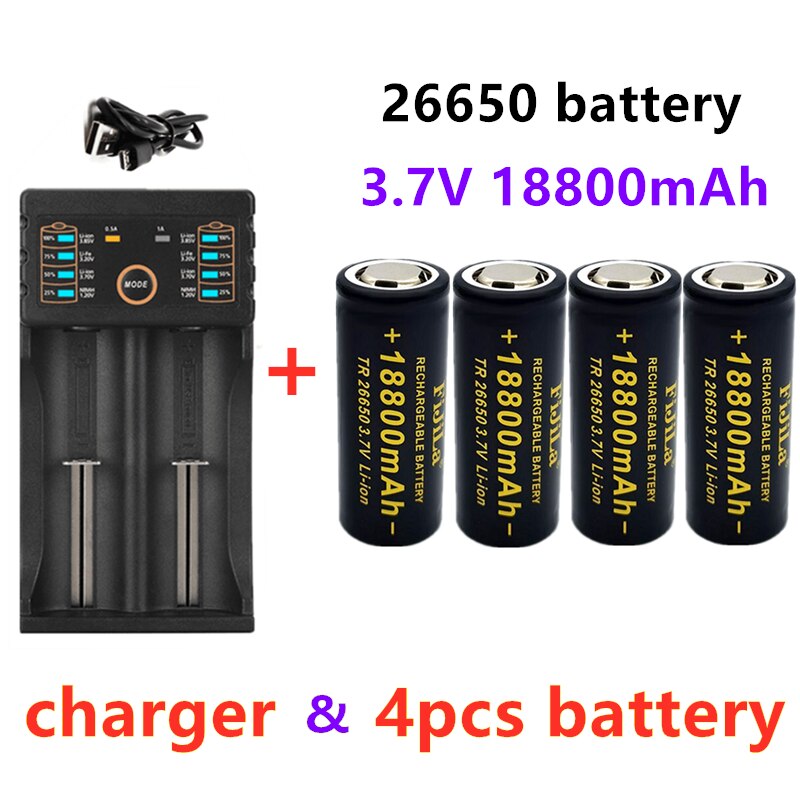 100% Original 26650 batterie 18800mAh 3,7 V 50A lithium-ionen akku für 26650 LED taschenlampe + ladegerät