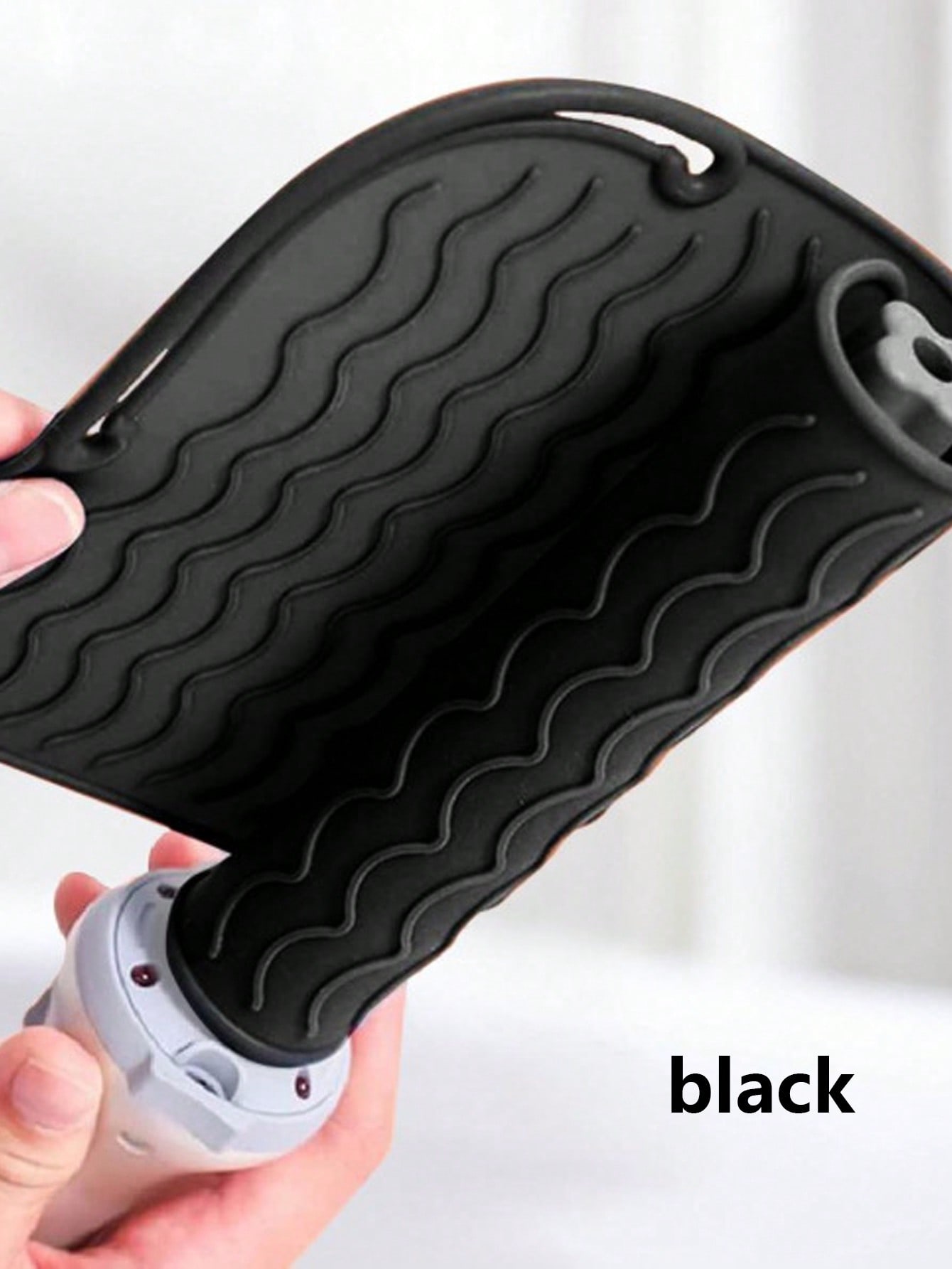 Tapis en Silicone résistant à la chaleur, grande taille, Portable, outils chauds de voyage, housse pour fer à friser, fer plat, lisseur de cheveux: Noir