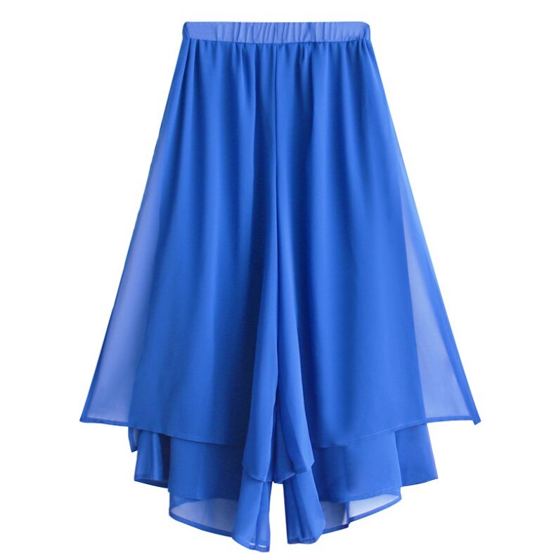 Women's Chiffon Solid Harem Pants Dance Genie Trouser Wide Leg Loose Baggy Bib Outfit White Free Size: Royal Blue