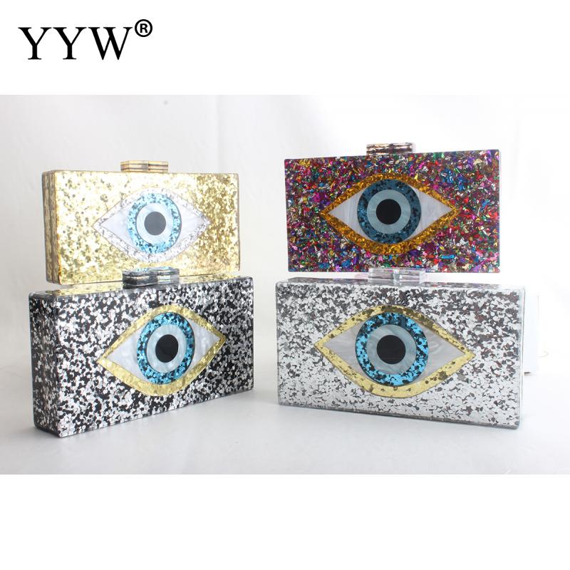 Acryl crossbody tas, dames clutch in de stijl van ogen, zilvergouden pailletten box clutches en handtassen met ketting, schoudertassen
