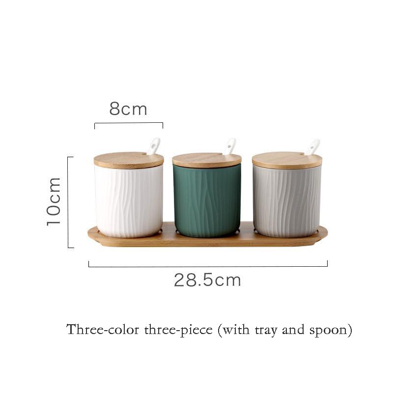 3 Pcs Nordic Keramische Kruiden Pot Met Houten Deksel En Lepel Opslag Container Kruiderij Potten Keramische Kruiden Rack Keuken Tool: 10