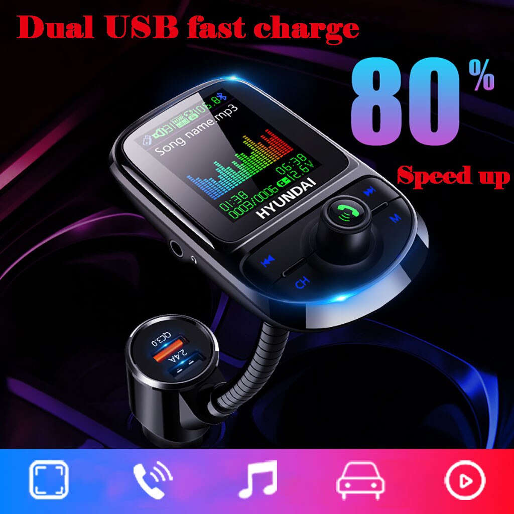 Kleur Screen Fm-zender Draadloze Bluetooth Handsfree Car Kit 360 Draaibare Car MP3 Audio Met 2.4A Dual Usb Lading