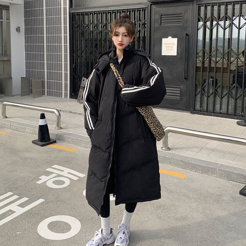 Junelove women& #39 ;s oversize over knæ lang varm frakke vintage vinter bomuldspolstret jakke parkas afslappet koreansk kvindelig tykt outwear: 4- sorte