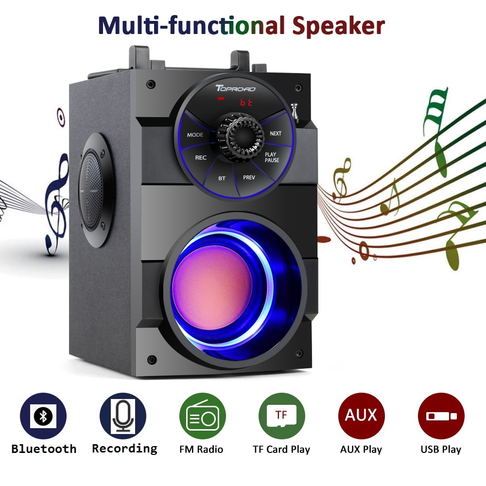 Altavoz Bluetooth TOPROAD portátil inalámbrico estéreo Subwoofer graves altavoces grandes columna soporte FM Radio TF AUX Control remoto USB