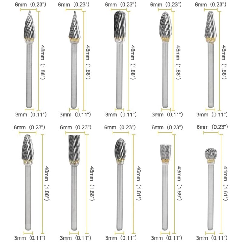 Carbide Burr Set With Rotary Router Bits 20Pcs Die Grinder Bits 1/8Inch Shank Rotary Burr Set For Woodworking,Drilling