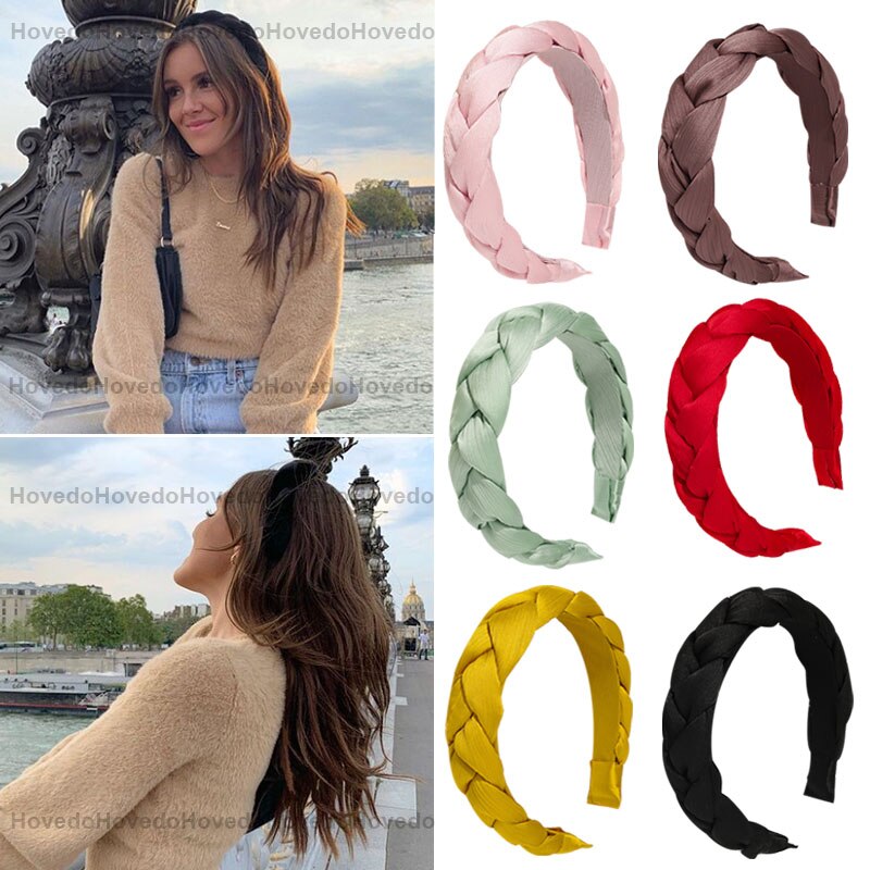 Bandeau tressé pour cheveux, couleur unie, accessoire de coiffure pour femmes et filles