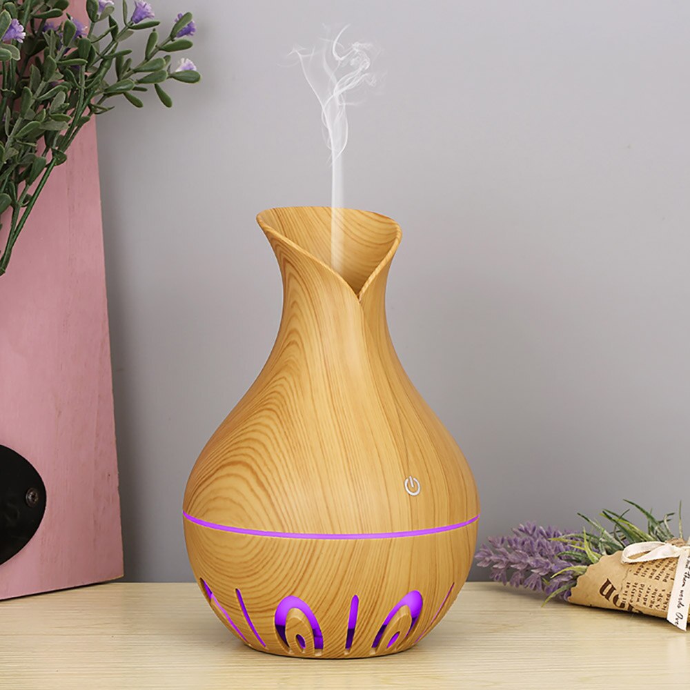 Humidificateur d'air électrique ultrasonique USB, diffuseur d'arôme, Grain de bois, huile essentielle, aromathérapie, machine à brume fraîche: 300ML Light Wood