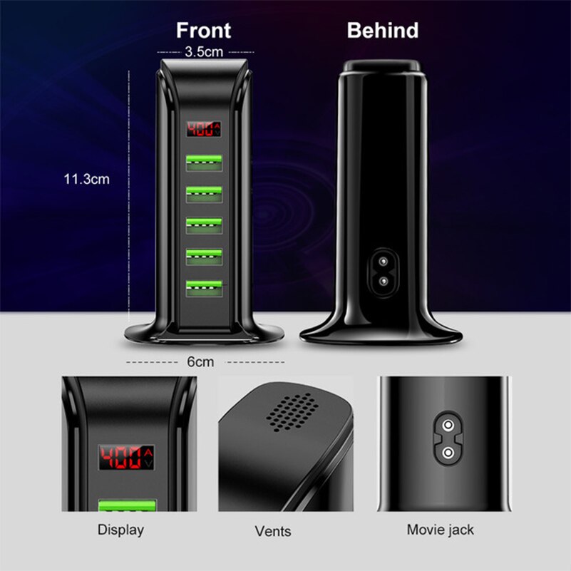 5 port usb oplader hub led display multi usb opladningsstation dock universal mobiltelefon desktop væg hjem os eu uk plug