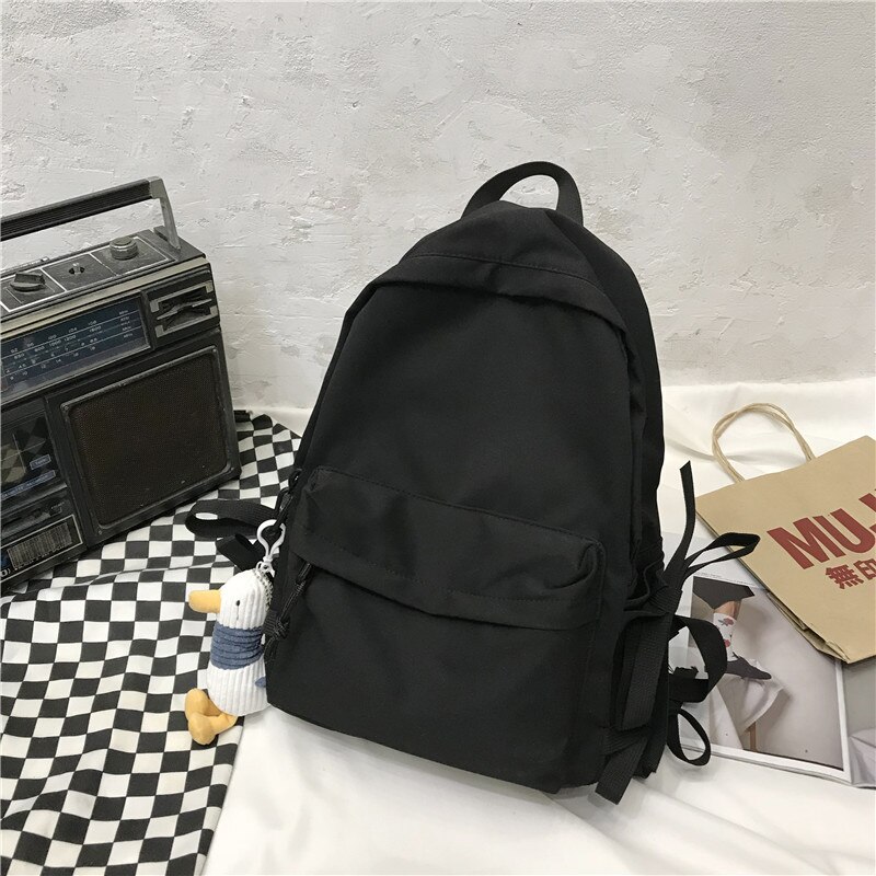 nueva mochila para hombres, mochila de estudiante de la Escuela de Color sólido para mujeres, mochila de viaje de gran capacidad para hombres, mochila negra impermeable: Black