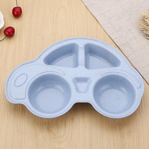 Peuter Baby Baby Gerechten Cartoon Auto Vorm Plaat Milieuvriendelijke Gescheiden Kind Eten Platen Kids Servies Servies Lade: Blauw