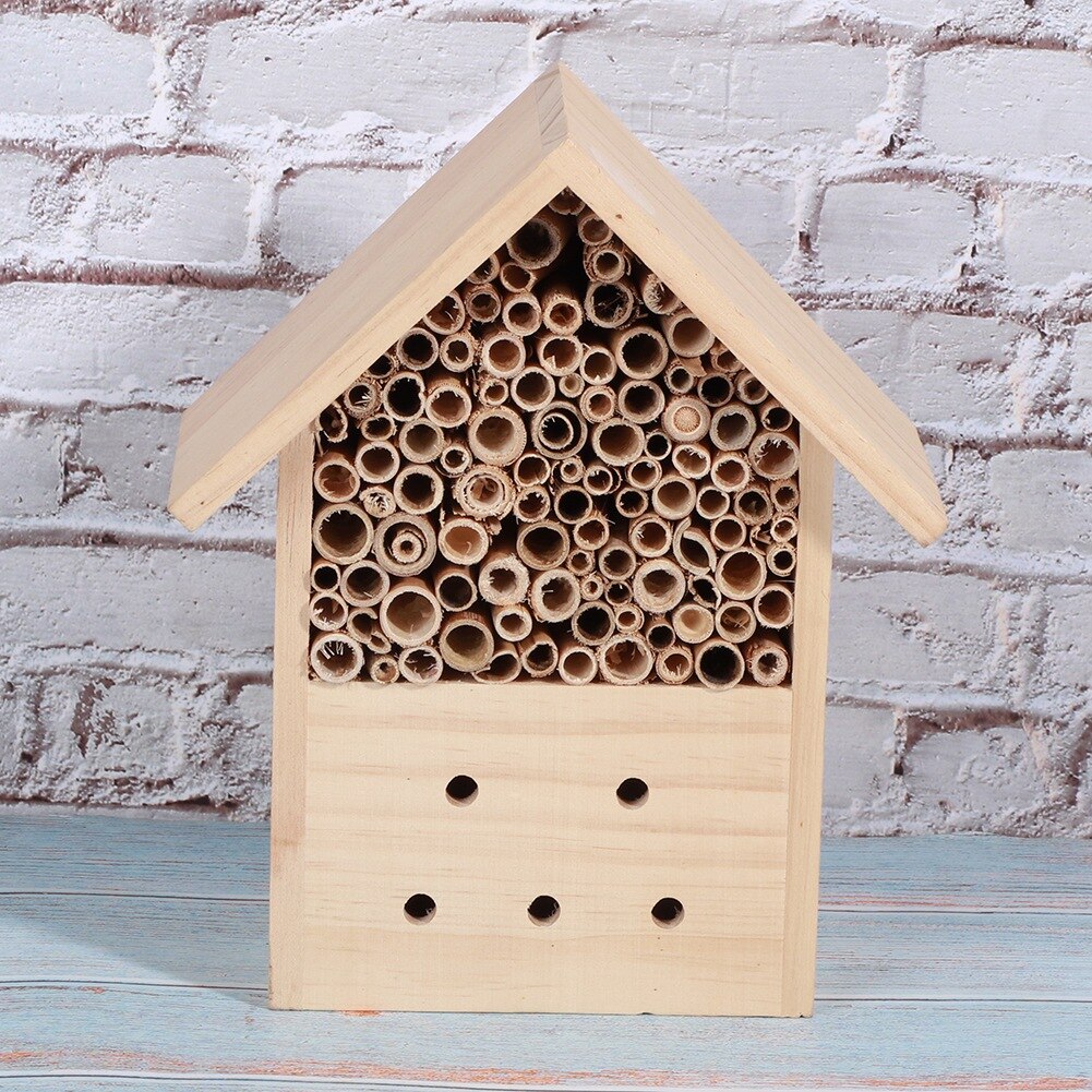 Outdoor Mini Pine Wood Insect Bee House Shelter Handwork Art Craft Garden Decoration Ornament Insect Bee House
