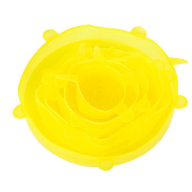 6/12Pcs Adaptable Silicone Lids Reusable Universal Food lids Cover Stretchable Washable Silicone Food Wrap Lid Kitchen Accessor: 6pcs Yellow