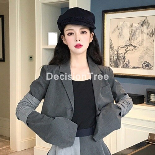 2022 japanese school uniform suit patchwork pleated dress student grey sull sleeve suit coat women jk uniforms set short skirtsl: coat / S
