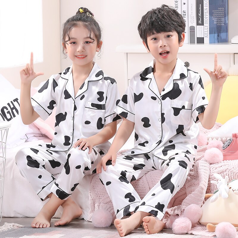 Kinderen Pyjama Voor Meisjes Cartoon Satijn Zijde Korte Mouw Lange Broek Pyjama Kinderen Pijama Infantil Jongens Nachtkleding Kind Thuis Dragen: NAINIU / 10